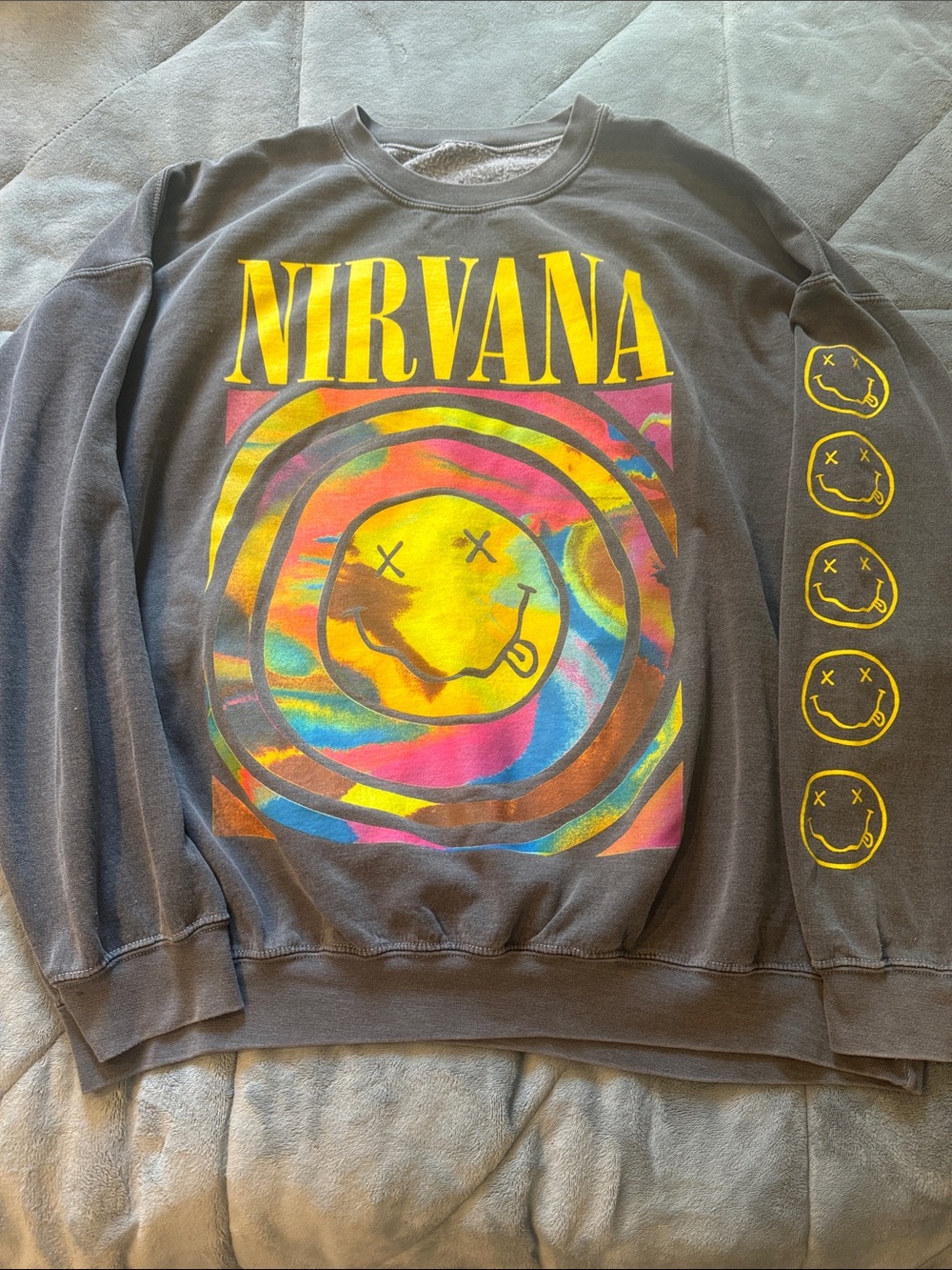 Urban Outfitters Nirvana Grey Crewneck with Multicolor Smiley